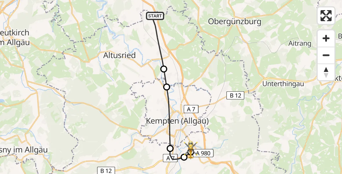 Flugroute Rettungshubschrauber Dietmannsried - Kempten-Durach Flugplatz, 15 Juni 2026, 10:26