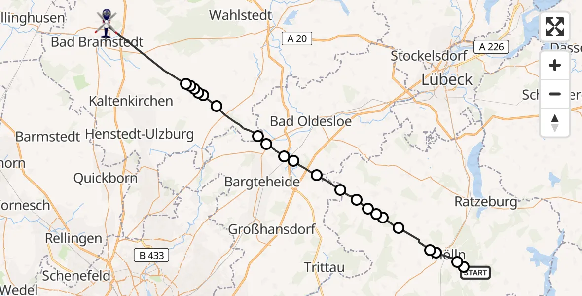 Flugroute Polizeihubschrauber Horst - Bad Bramstedt Hubschrauberlandeplatz, 15 Juni 2026, 10:29