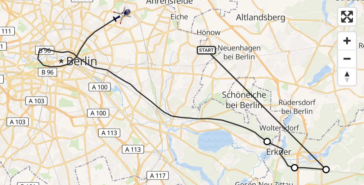 Flugroute Polizeihubschrauber Berlin - Berlin, 15 Juni 2026, 10:30