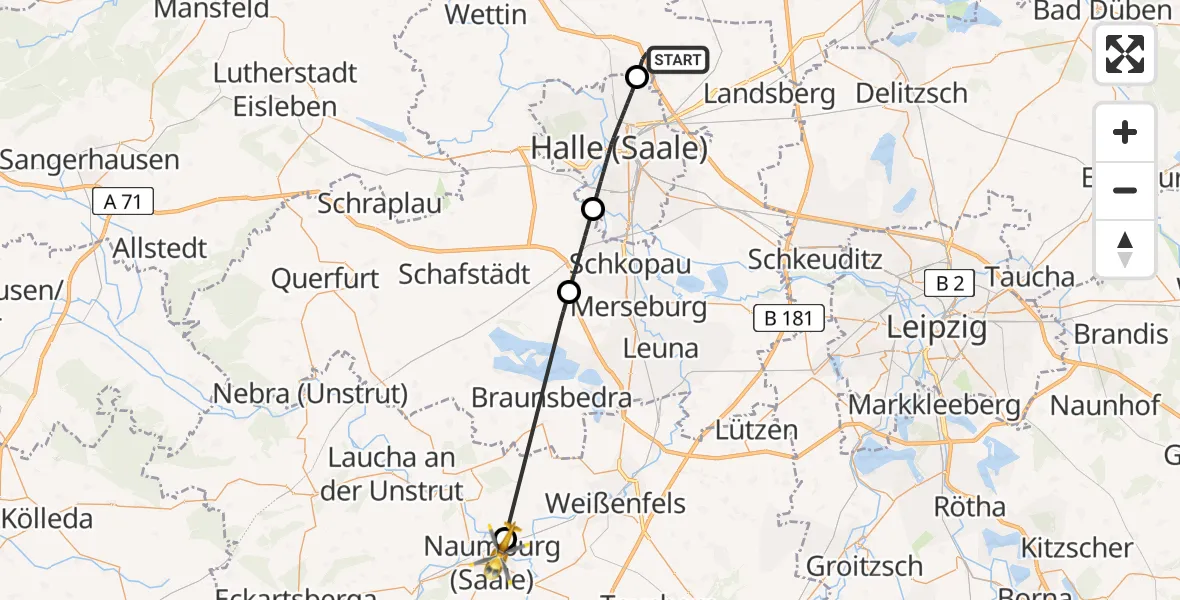 Flugroute Rettungshubschrauber Landsberg - Naumburg (Saale), 15 Juni 2026, 10:37