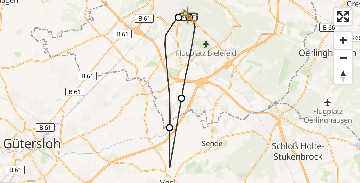 Flugroute Rettungshubschrauber Luftrettungszentrum Bielefeld - Luftrettungszentrum Bielefeld, 15 Juni 2026, 10:42