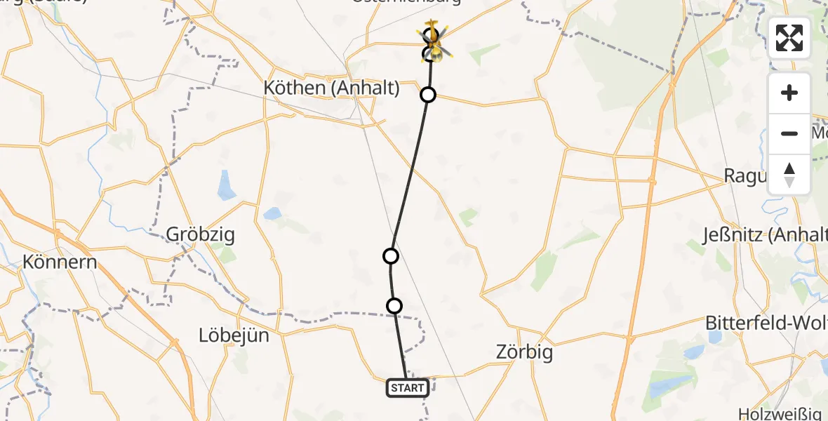 Flugroute Rettungshubschrauber Petersberg - Osternienburger Land, 15 Juni 2026, 10:52