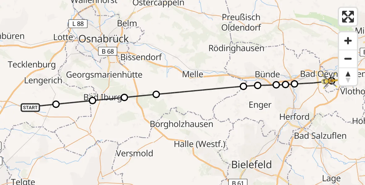 Flugroute Ambulanzhubschrauber Lengerich - Bad Oeynhausen, 15 Juni 2026, 10:52