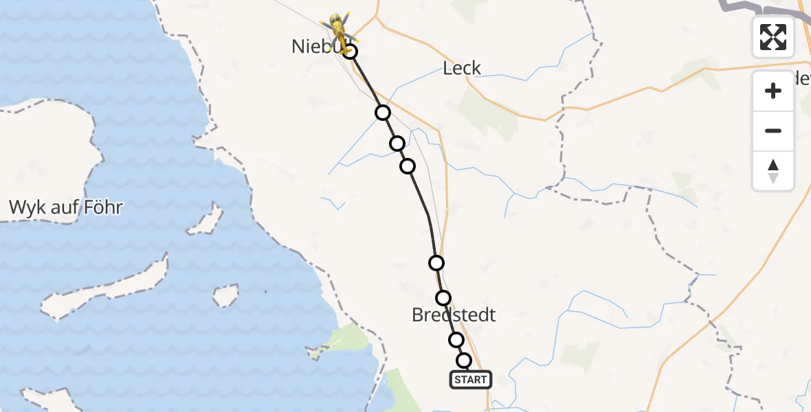 Flugroute Rettungshubschrauber Struckum - Niebüll, 15 Juni 2026, 10:52