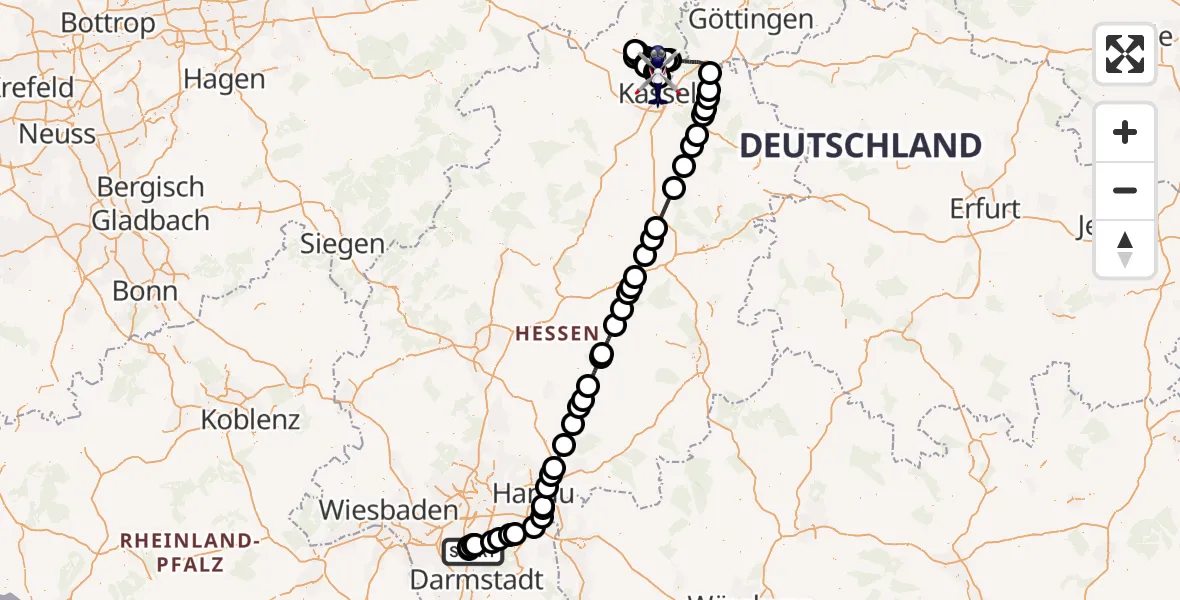 Flugroute Polizeihubschrauber Flughafen Frankfurt-Egelsbach - Fuldatal Bundespolizei Hubschrauberlandeplatz, 15 Juni 2026, 10:52