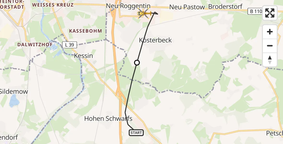 Flugroute Ambulanzhubschrauber Dummerstorf - Roggentin, 15 Juni 2026, 10:54