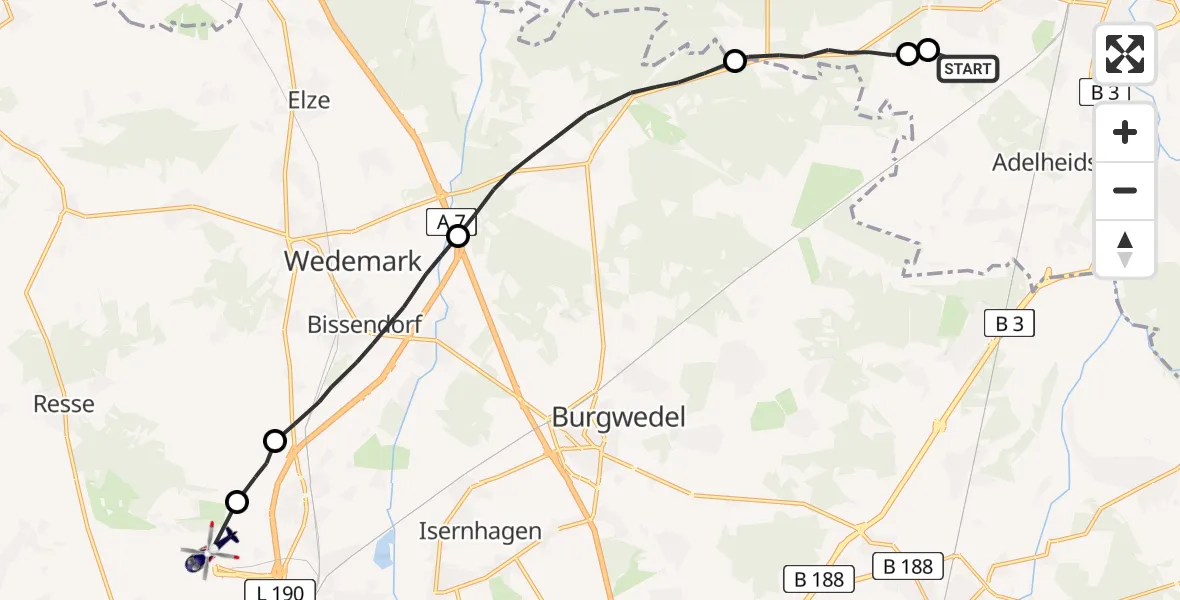 Flugroute Polizeihubschrauber Celle Army Flugplatz - Flughafen Hannover, 15 Juni 2026, 10:59