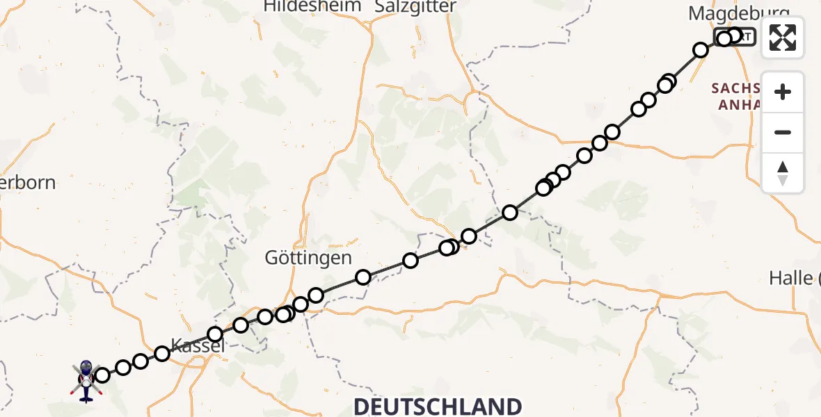 Flugroute Polizeihubschrauber Magdeburg - Waldeck Flugplatz, 15 Juni 2026, 11:02