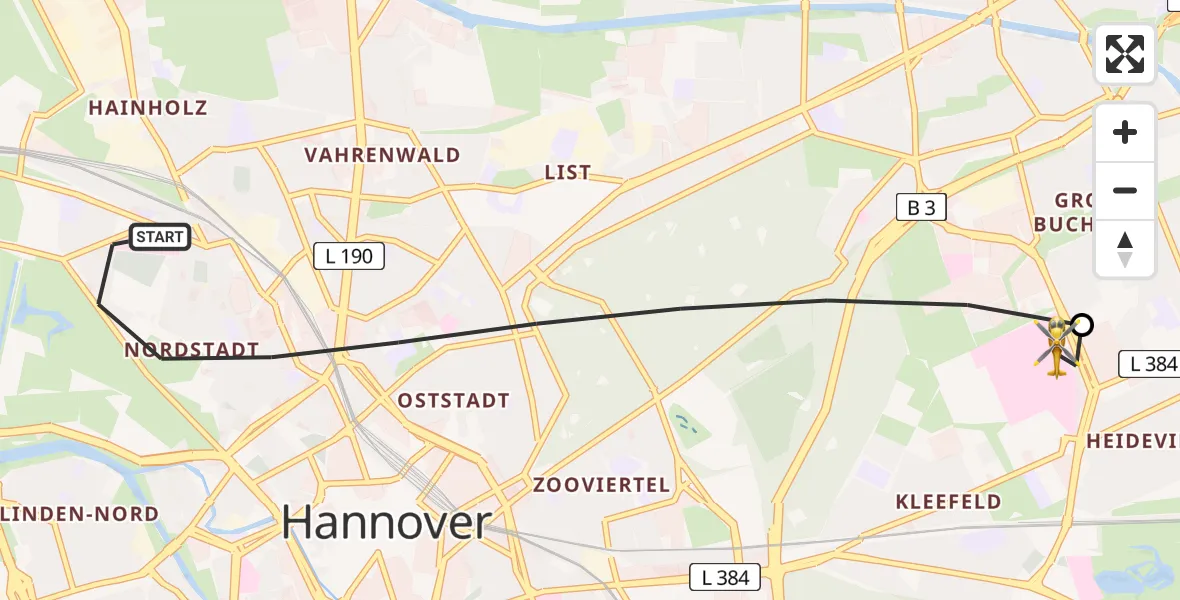 Flugroute Rettungshubschrauber Hannover - Hannover Luftrettung Hubschrauberlandeplatz (Christoph 4), 15 Juni 2026, 11:03
