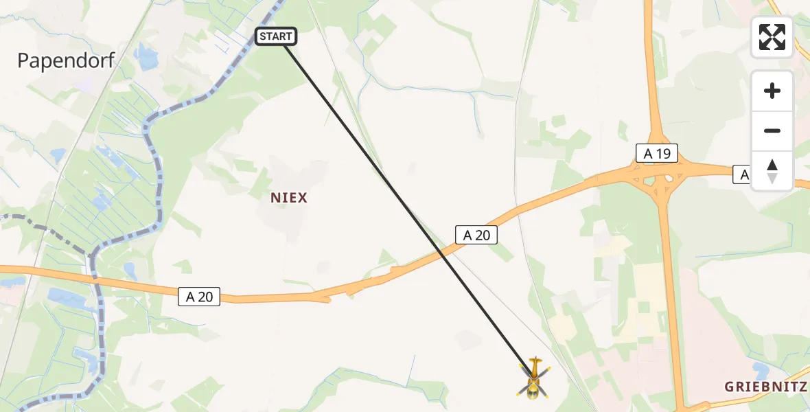 Flugroute Rettungshubschrauber Dummerstorf - Dummerstorf, 15 Juni 2026, 11:09