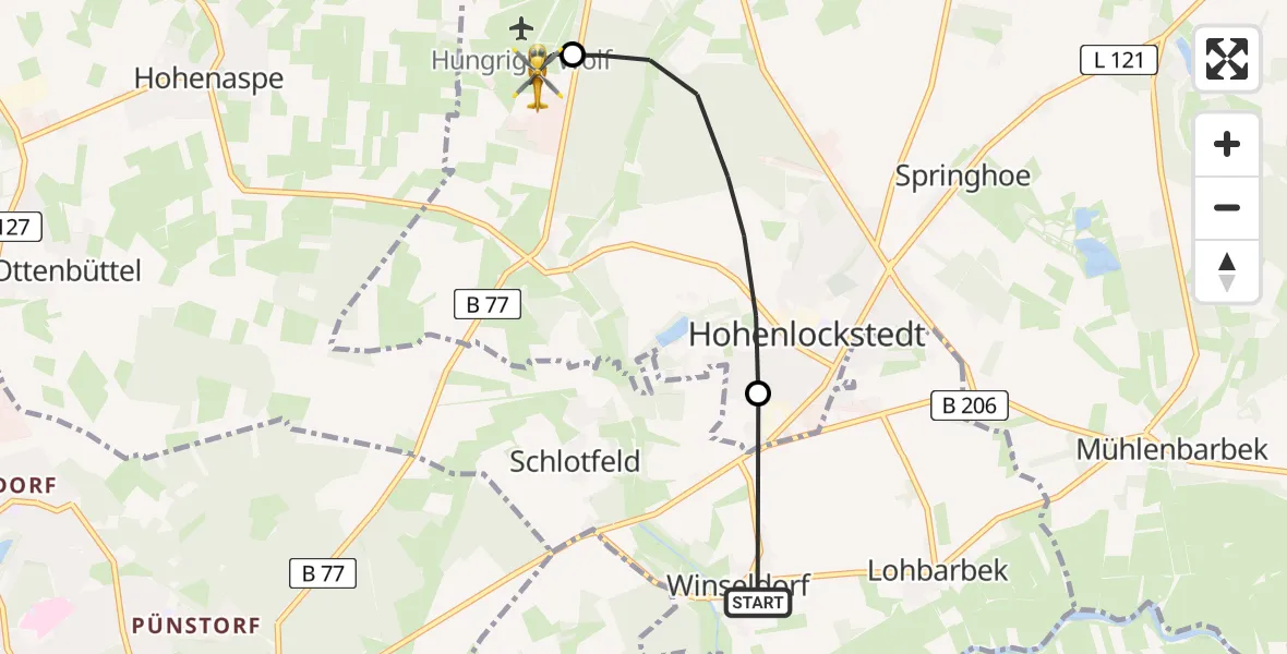 Flugroute Rettungshubschrauber Winseldorf - Itzehoe Hungriger Wolf Flugplatz, 15 Juni 2026, 11:13