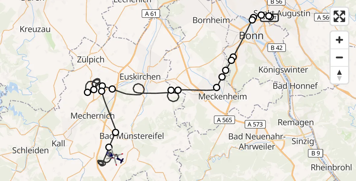 Flugroute Polizeihubschrauber Sankt Augustin - Nettersheim, 15 Juni 2026, 11:13