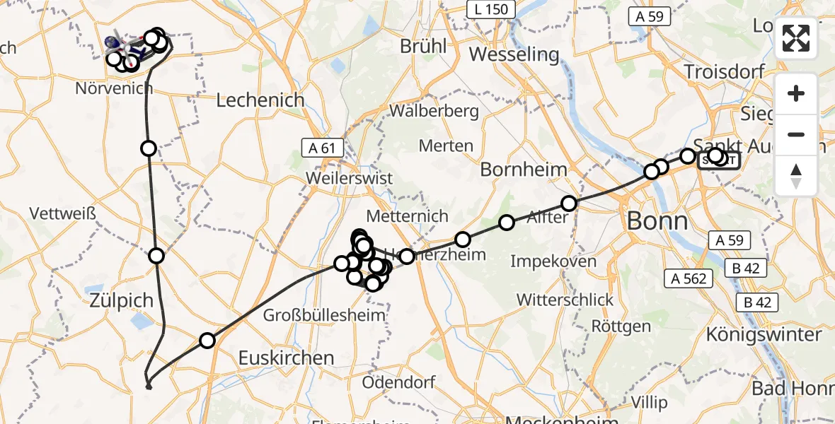 Flugroute Polizeihubschrauber Sankt Augustin - Militärflugplatz Nörvenich, 15 Juni 2026, 11:14