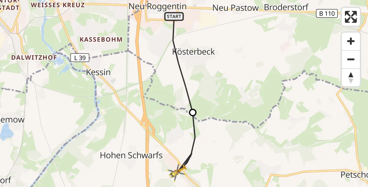 Flugroute Ambulanzhubschrauber Roggentin - Dummerstorf, 15 Juni 2026, 11:18