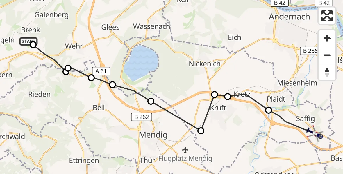 Flugroute Polizeihubschrauber Brenk - Saffig, 15 Juni 2026, 11:22
