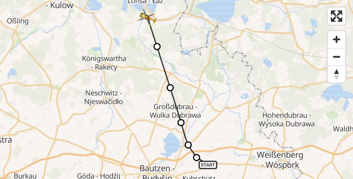 Flugroute Rettungshubschrauber Bautzen Flugplatz - Lohsa, 15 Juni 2026, 11:24