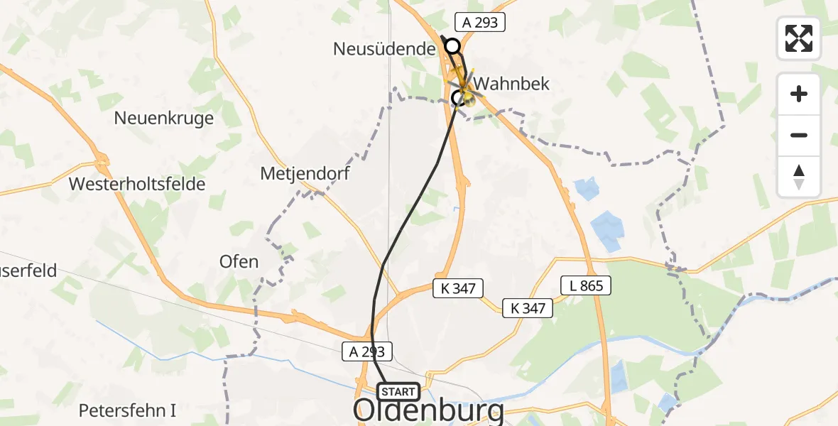 Flugroute Ambulanzhubschrauber Oldenburg (Oldb) - Rastede, 15 Juni 2026, 11:26