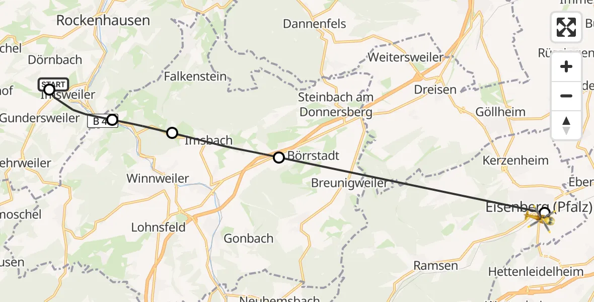 Flugroute Rettungshubschrauber Imsweiler UL - Eisenberg (Pfalz), 15 Juni 2026, 11:29