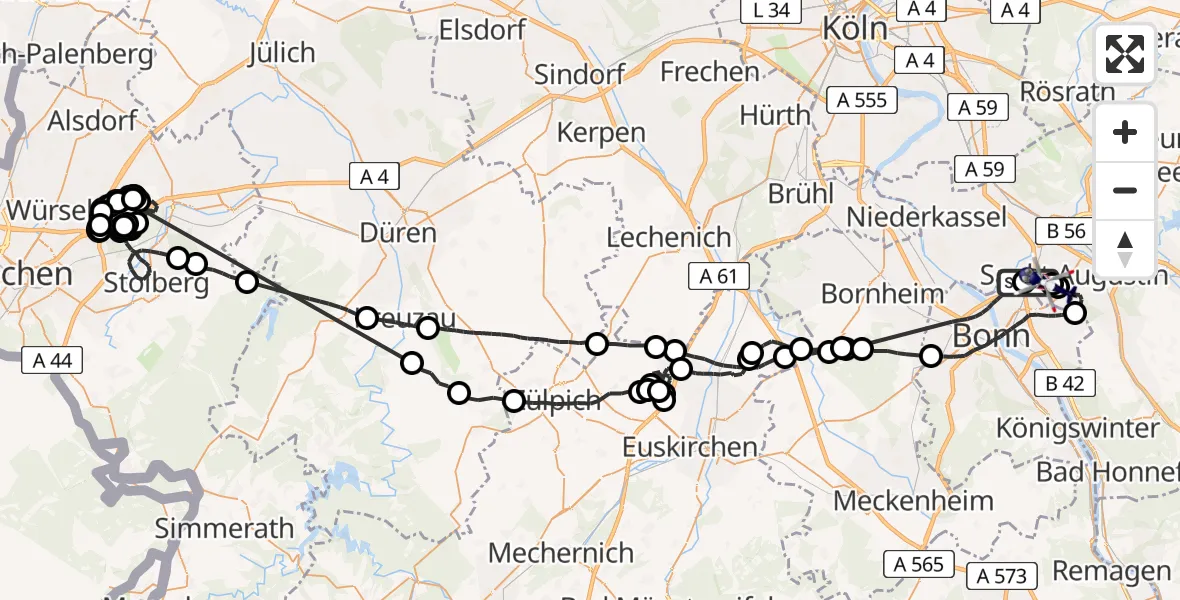 Flugroute Polizeihubschrauber Sankt Augustin - Bonn-Hangelar Flugplatz, 15 Juni 2026, 11:30