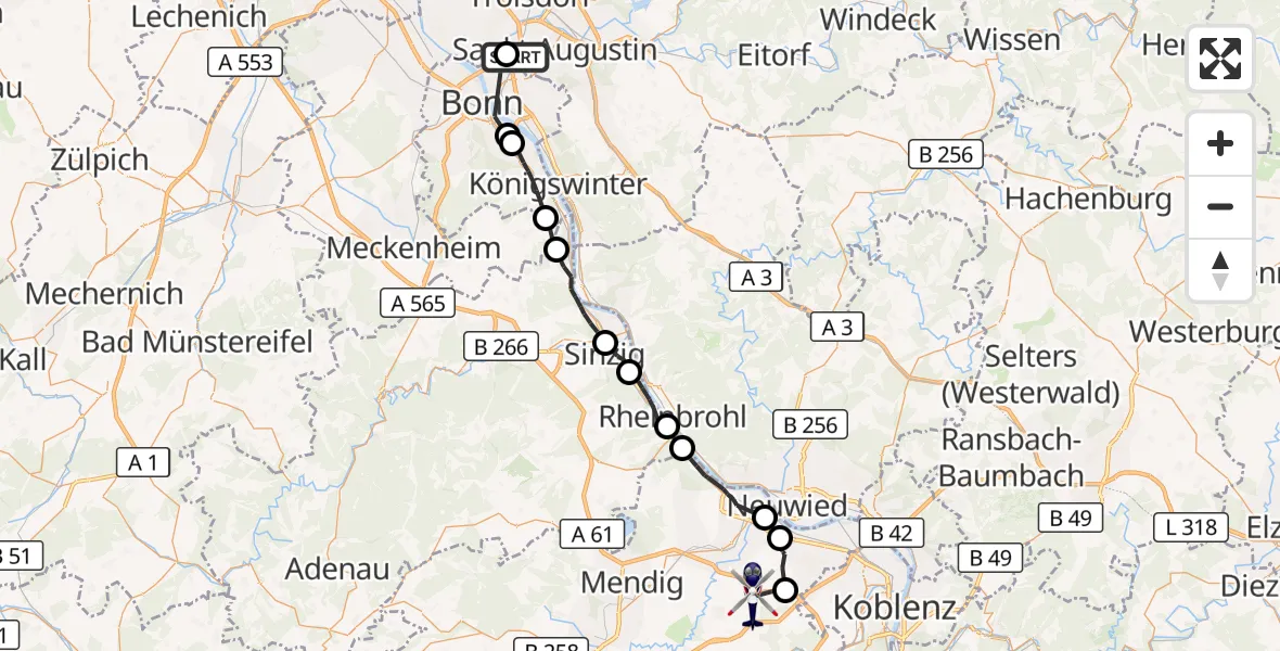 Flugroute Polizeihubschrauber Sankt Augustin - Ochtendung, 15 Juni 2026, 11:33