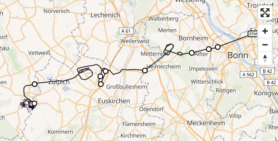 Flugroute Polizeihubschrauber Sankt Augustin - Heimbach, 15 Juni 2026, 11:33