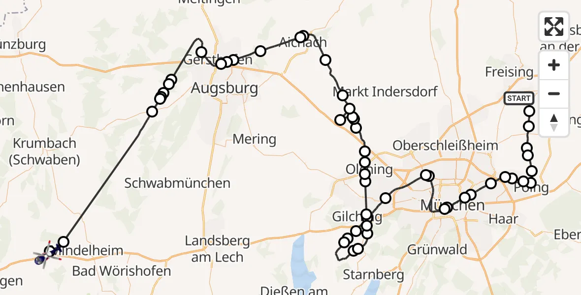 Flugroute Polizeihubschrauber München Flughafen - Erkheim, 15 Juni 2026, 11:57