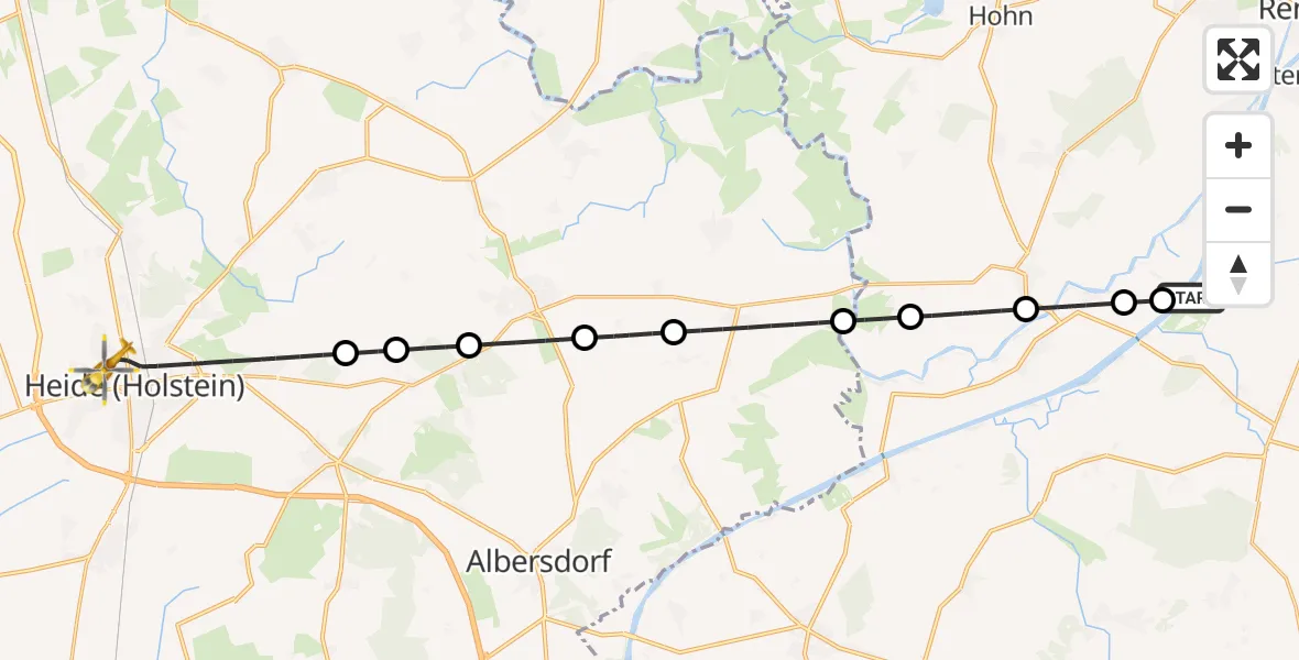 Flugroute Ambulanzhubschrauber Rendsburg-Schachtholm Flugplatz - Heide, 15 Juni 2026, 12:00