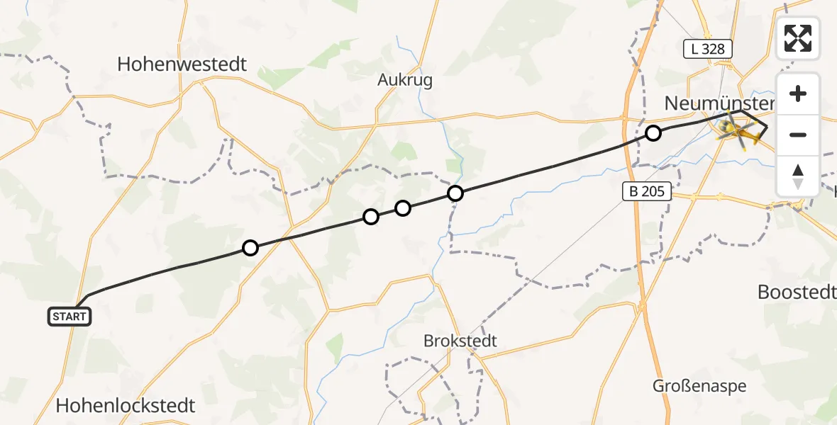 Flugroute Rettungshubschrauber Hohenlockstedt - Neumünster, 15 Juni 2026, 12:04