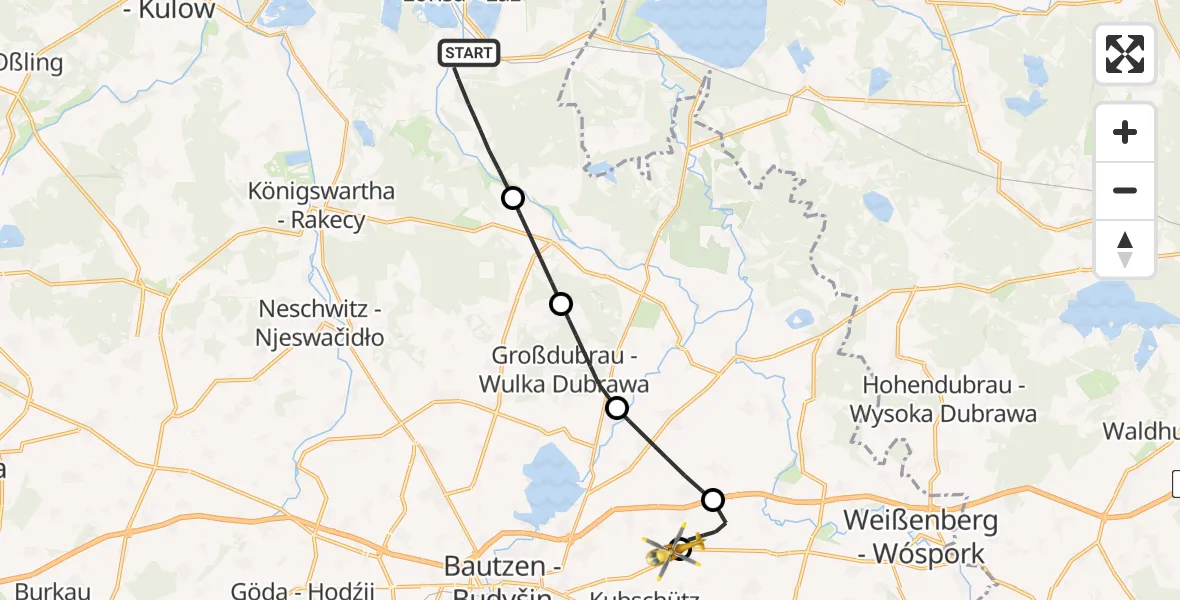 Flugroute Rettungshubschrauber Lohsa - Bautzen Flugplatz, 15 Juni 2026, 12:05