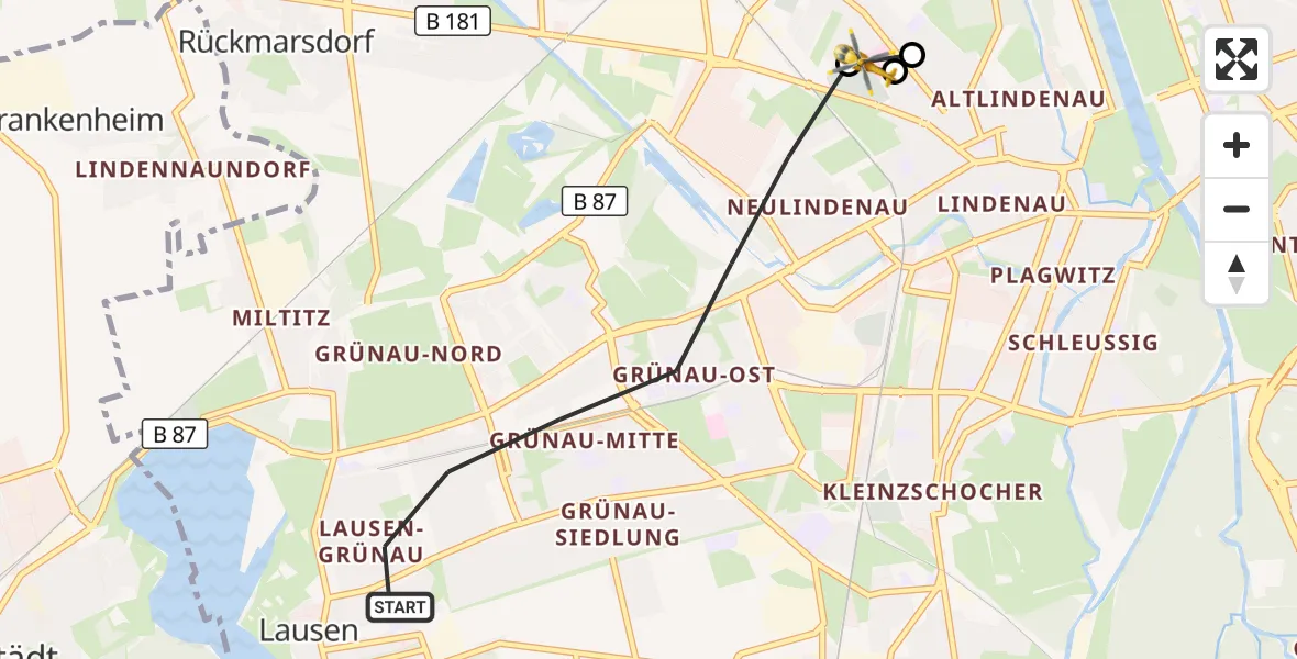 Flugroute Rettungshubschrauber Leipzig - Evangelical Deaconess Hospital Leipzig, 15 Juni 2026, 12:09