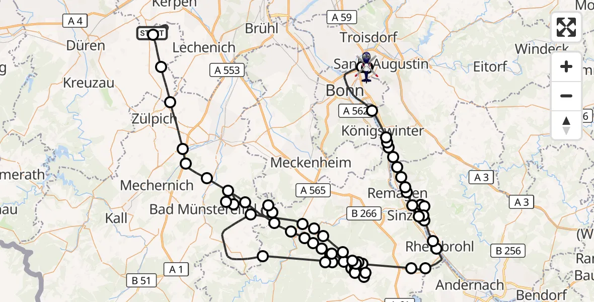 Flugroute Polizeihubschrauber Militärflugplatz Nörvenich - Sankt Augustin, 15 Juni 2026, 12:12