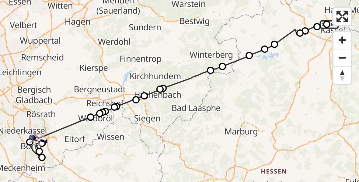 Flugroute Polizeihubschrauber Vellmar - Bonn-Hangelar Flugplatz, 15 Juni 2026, 12:15