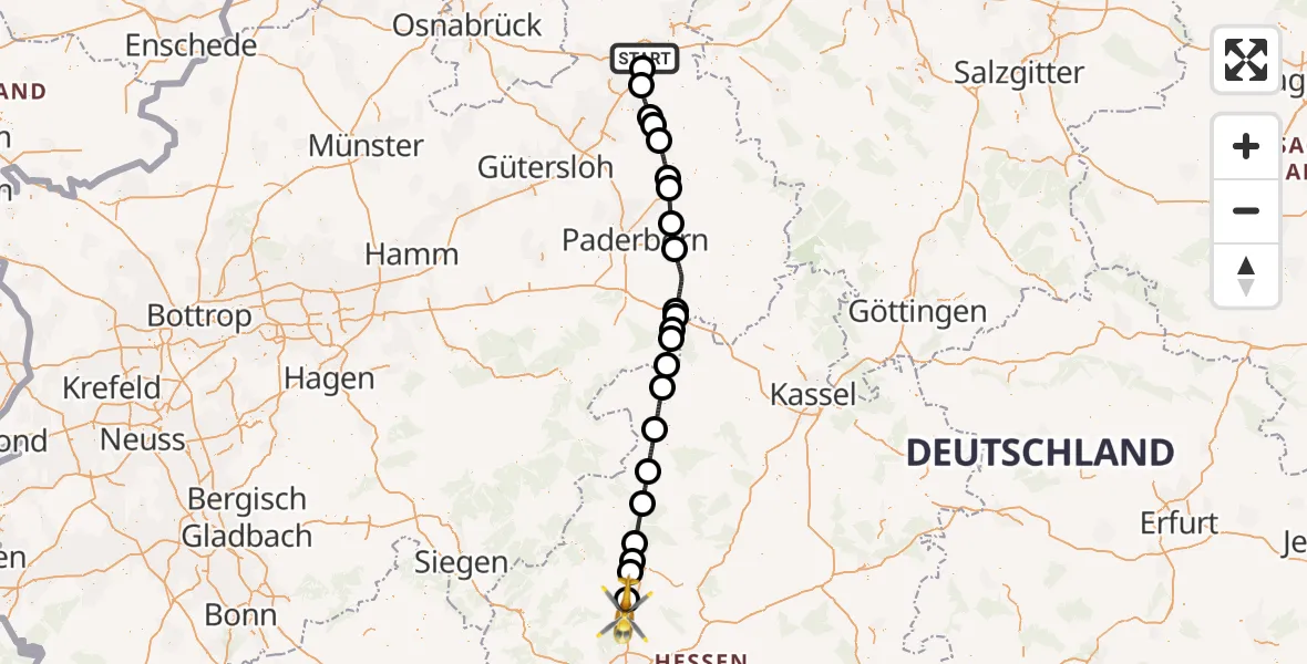 Flugroute Ambulanzhubschrauber Bad Oeynhausen - Weimar (Lahn), 15 Juni 2026, 12:16