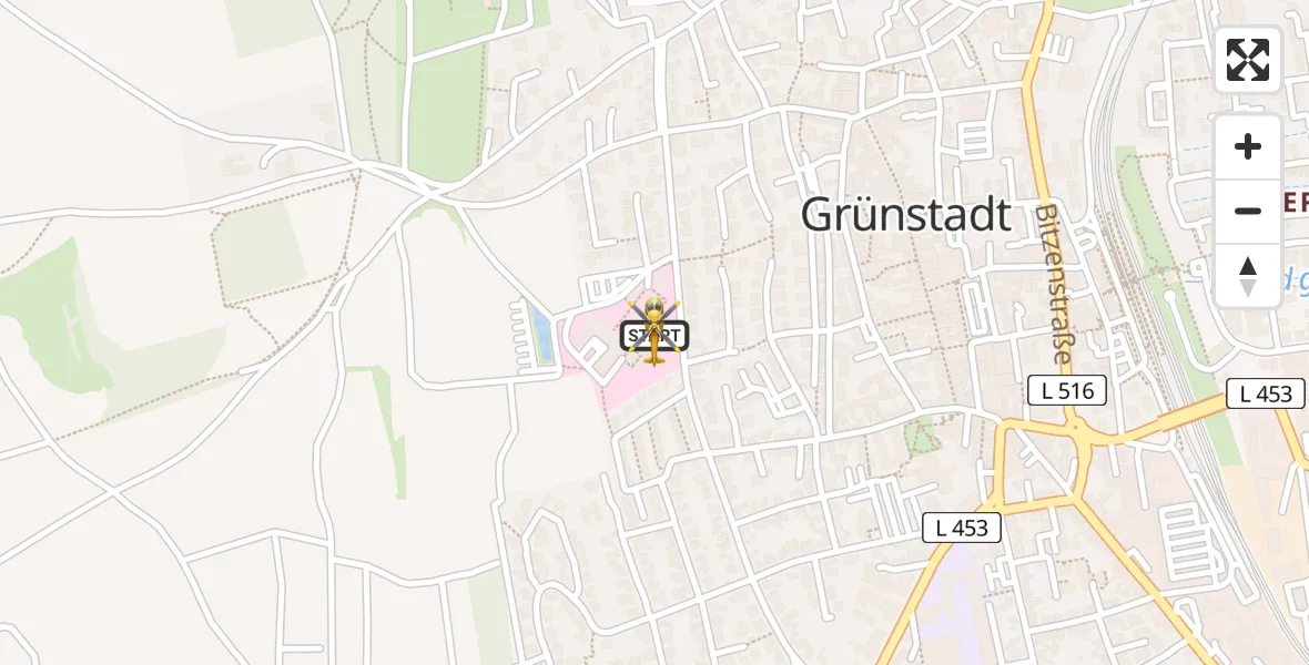Flugroute Rettungshubschrauber Grünstadt - Grünstadt, 15 Juni 2026, 12:17