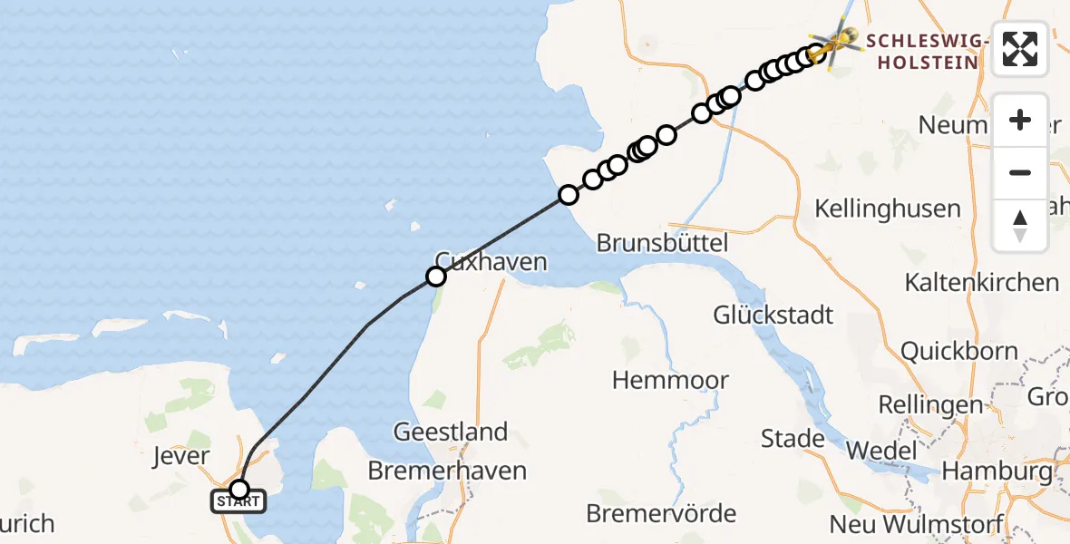 Flugroute Ambulanzhubschrauber Sande - Breiholz, 15 Juni 2026, 12:18