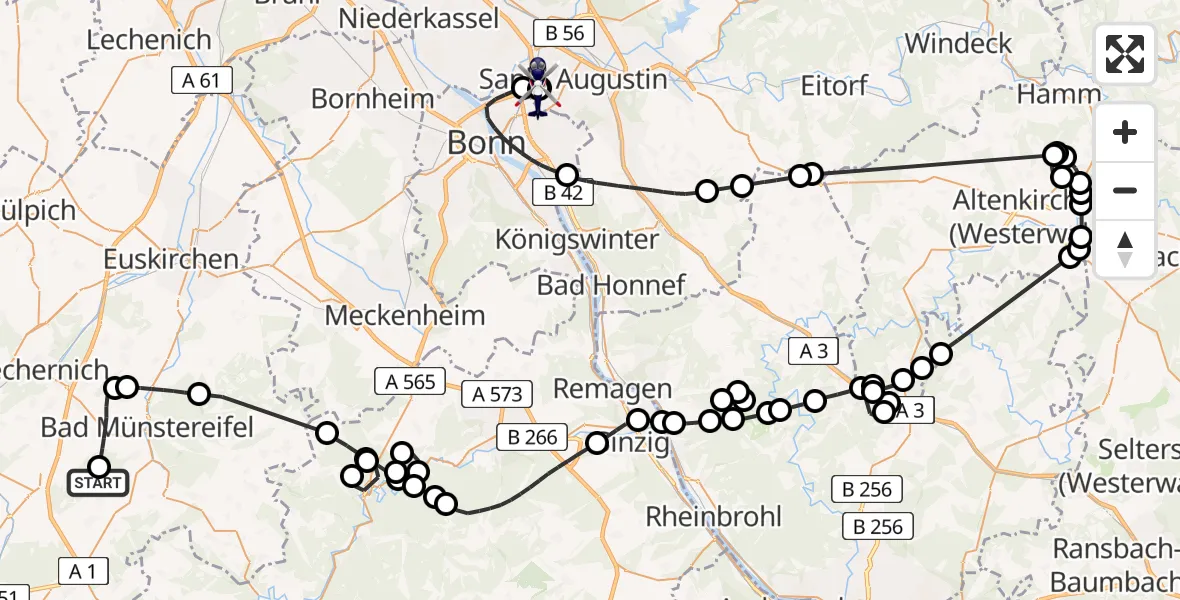 Flugroute Polizeihubschrauber Nettersheim - Sankt Augustin, 15 Juni 2026, 12:24