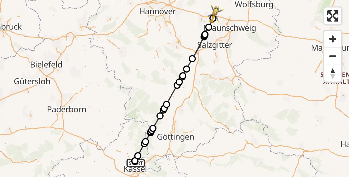 Flugroute Rettungshubschrauber Fuldatal Bundespolizei Hubschrauberlandeplatz - Wendeburg, 15 Juni 2026, 12:25