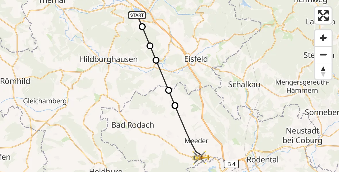 Flugroute Rettungshubschrauber Schleusingen - Meeder, 15 Juni 2026, 12:31
