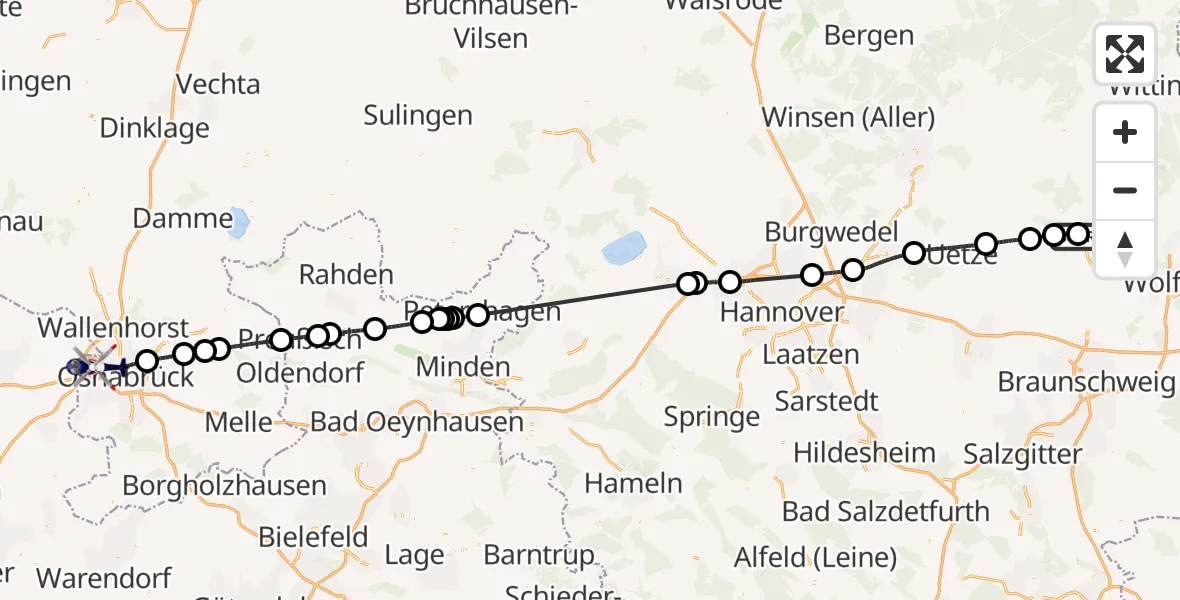 Flugroute Polizeihubschrauber Gifhorn Bundespolizei Hubschrauberlandeplatz - Osnabrück, 15 Juni 2026, 12:31