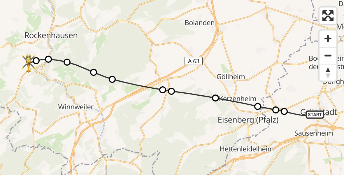 Flugroute Rettungshubschrauber Grünstadt - Imsweiler UL, 15 Juni 2026, 12:32