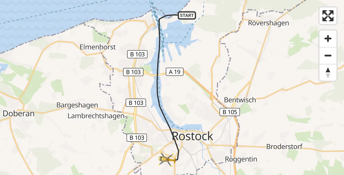 Flugroute Rettungshubschrauber Rostock - Rostock, 15 Juni 2026, 12:35