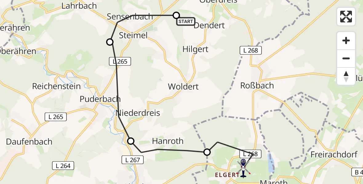 Flugroute Polizeihubschrauber Oberdreis - Dierdorf, 15 Juni 2026, 12:43