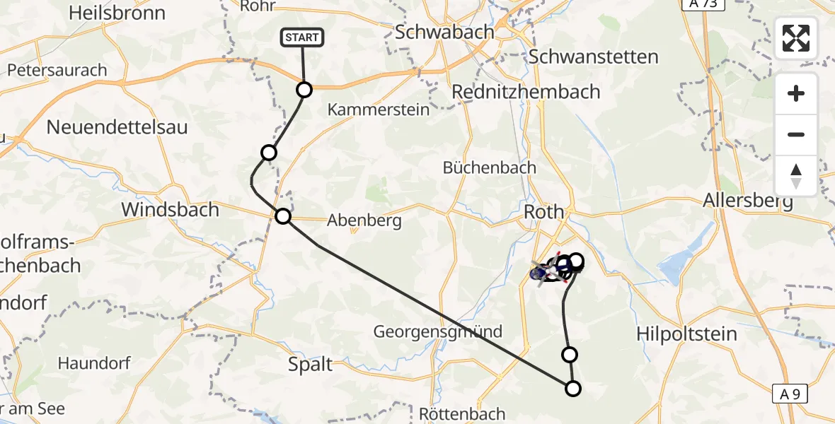 Flugroute Polizeihubschrauber Rohr - Flugplatz Roth, 15 Juni 2026, 12:56