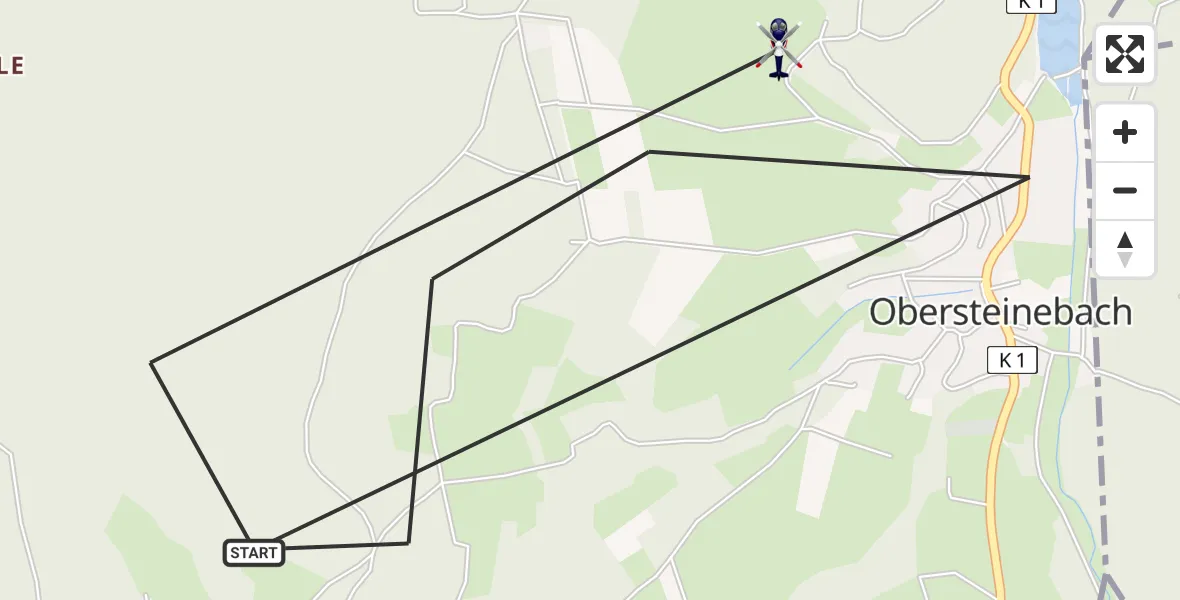 Flugroute Polizeihubschrauber Obersteinebach - Obersteinebach, 15 Juni 2026, 13:12