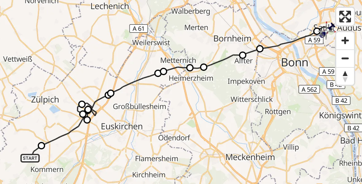 Flugroute Polizeihubschrauber Mechernich - Bonn-Hangelar Flugplatz, 15 Juni 2026, 13:19