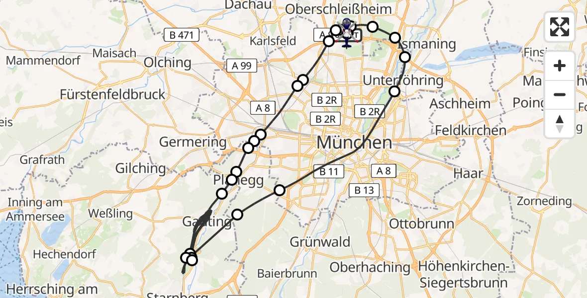 Flugroute Polizeihubschrauber Oberschleißheim - Oberschleißheim, 15 Juni 2026, 13:23