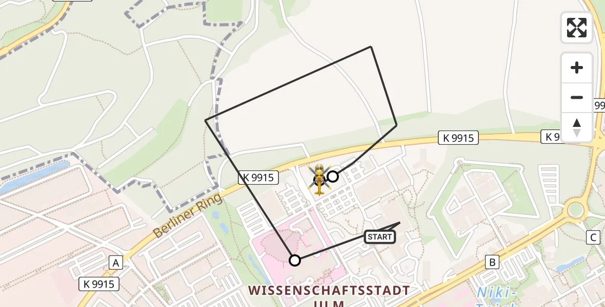 Flugroute Rettungshubschrauber Ulm Military Hospital Emergency - ADAC Air Rescue Station Ulm (Christoph 22), 15 Juni 2026, 13:26