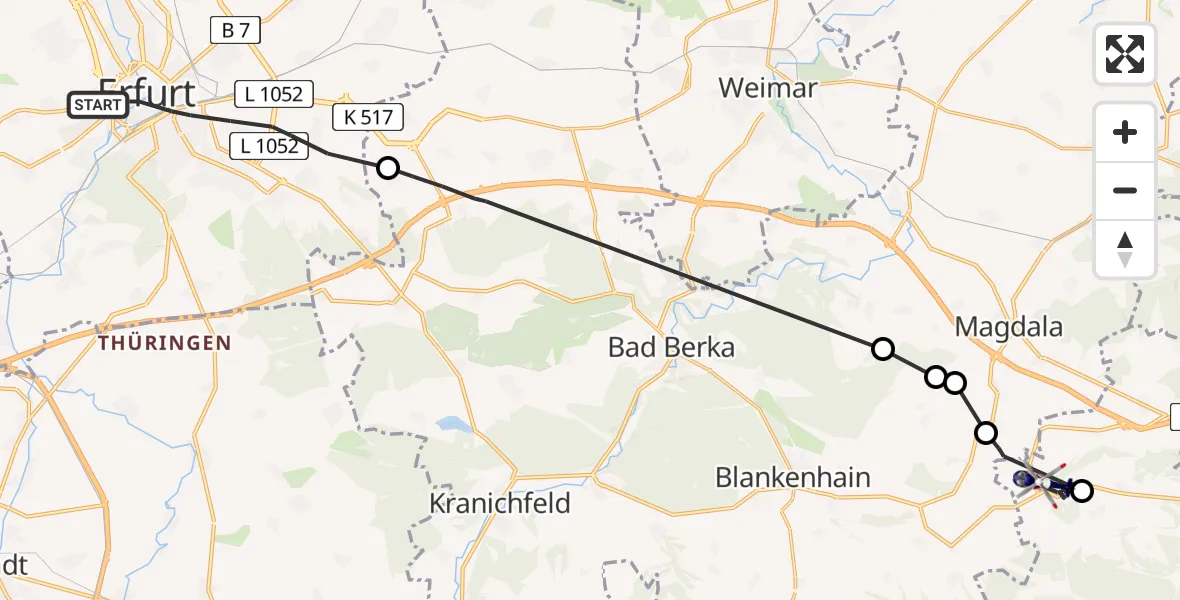 Flugroute Polizeihubschrauber Erfurt - Milda, 15 Juni 2026, 13:32