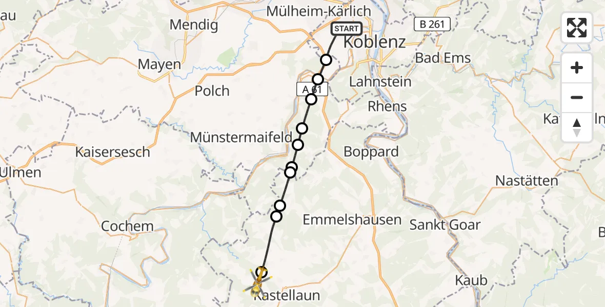 Flugroute Rettungshubschrauber Koblenz - Buch, 15 Juni 2026, 13:35