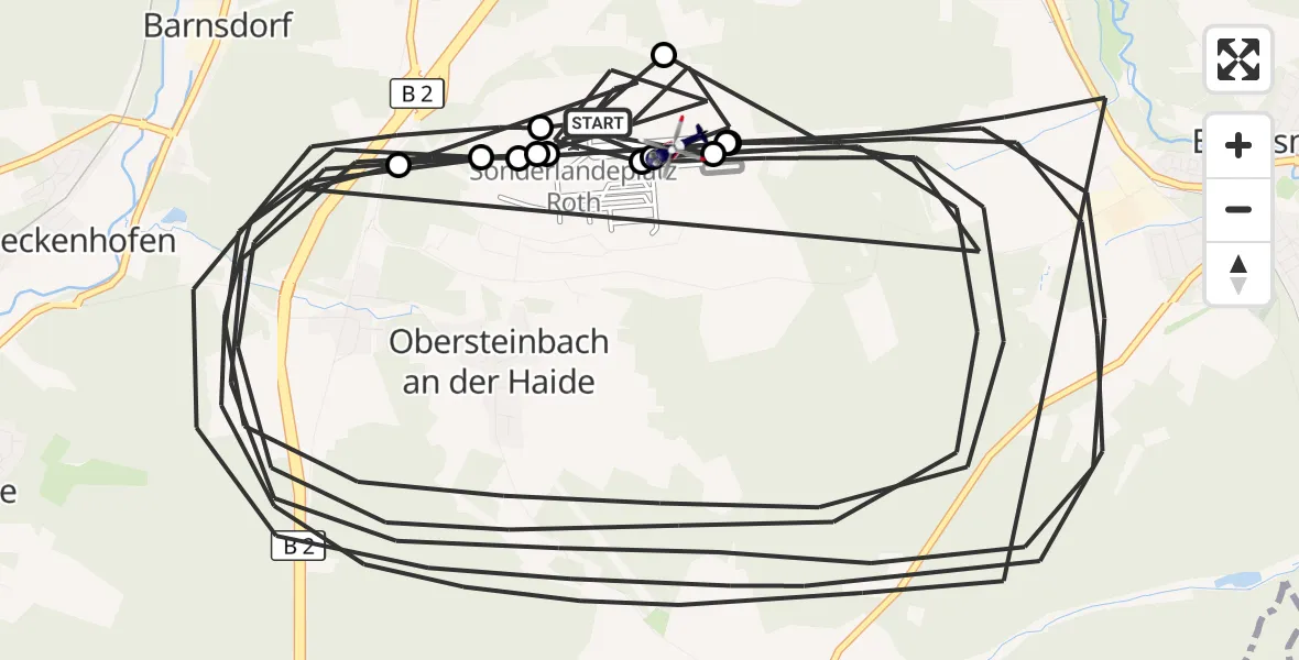 Flugroute Polizeihubschrauber Flugplatz Roth - Flugplatz Roth, 15 Juni 2026, 13:35